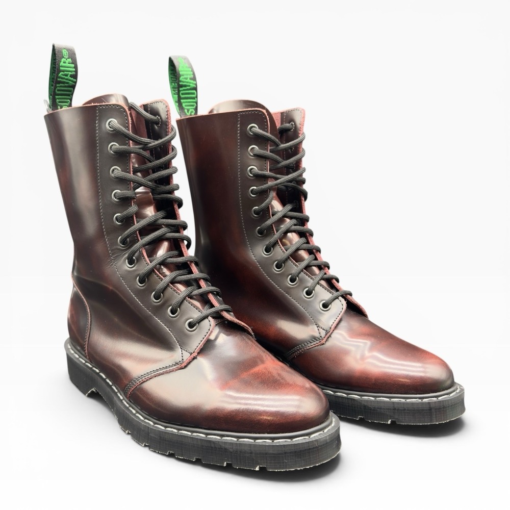 Solovair 11 Eye Derby Boot Oxblood Rub Off Leather Made In England Size 8.5